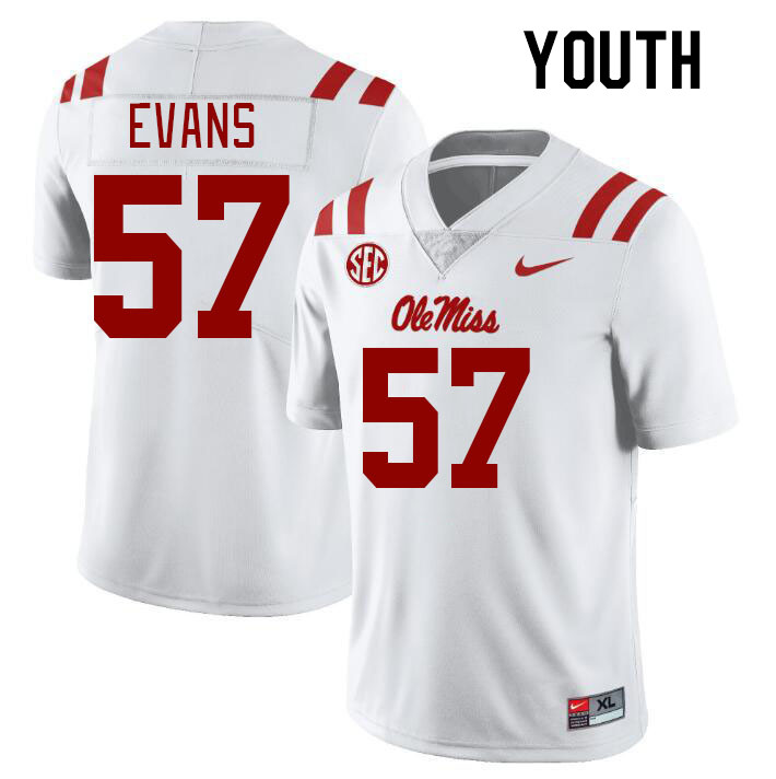 Youth #57 Paris Evans Ole Miss Rebels College Football Jerseys Stitched-White